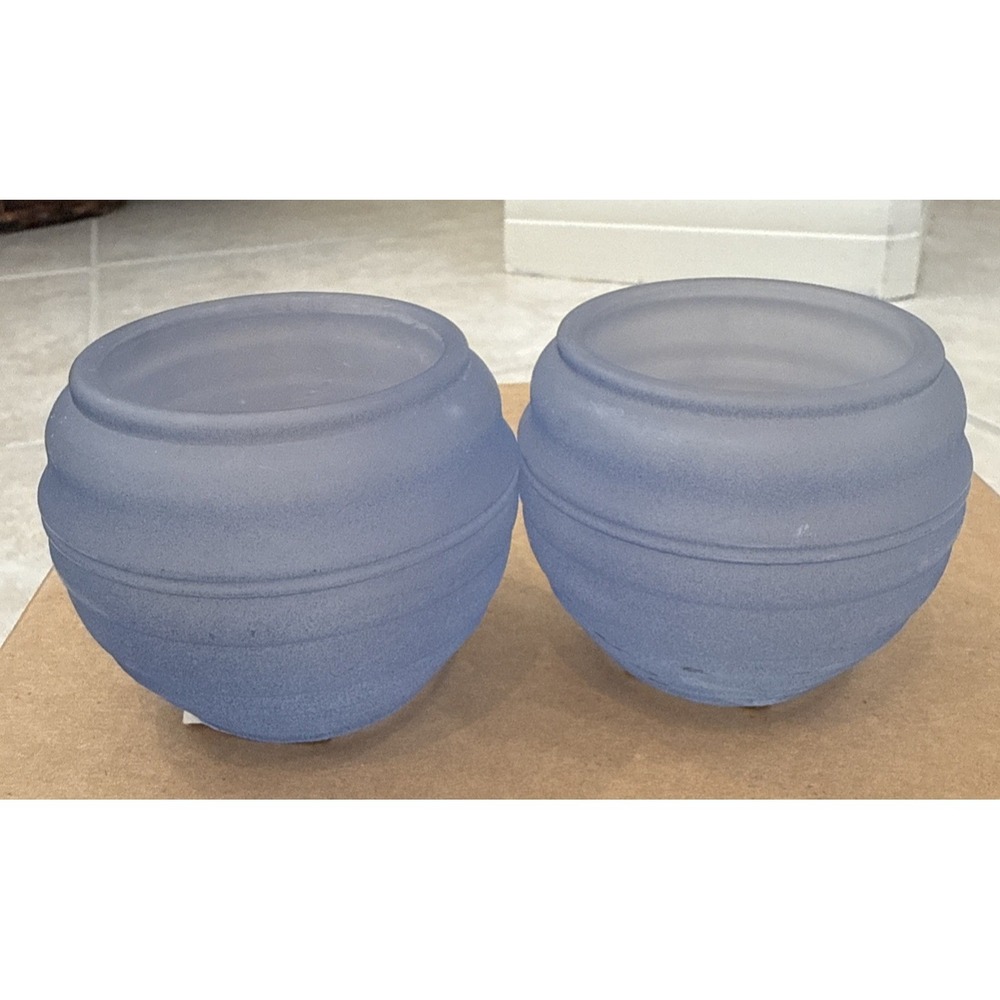 2 Tag LTD Blue Glass Tea Light Candle Holder / Spice Dip‎ Bowl Small Votive